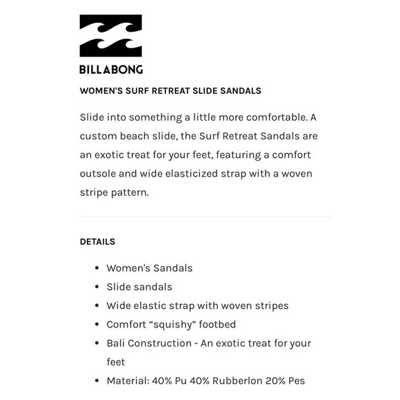 BILLABONG SURF RETREAT Women's Slide Sandal ROSE Stripe Size 10 NWT - Picture 2 of 6